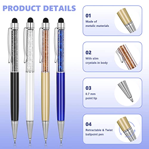 MengRan Cute Pens with Stylus Tip, 2 in 1 Black Ink Ballpoint Pens and Slim Crystal Stylus Pens for Touch Screens(12 colors) - Image 4
