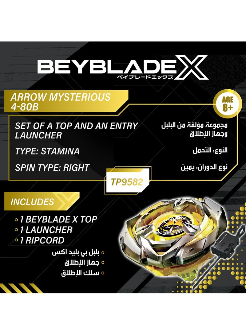 BEYBLADE BURST Beyblade X Launcher Arrow Mysterious 4-80B | Right Spinning Stamina Type Top & Launcher | Takara Tomy-designed Beyblade X | Gift for Beyblade Lovers and Kids - Image 4