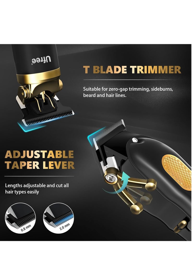 UFREE مقصات شعر Ufree للرجال، مجموعة مقصات ومشذبين احترافية، مقصات لاسلكية لقص الشعر، مشذب لحية، مقصات حلاق، ماكينة حلاقة كهربائية قابلة لإعادة الشحن، هدايا للرجال، أسود ذهبي - Image 1