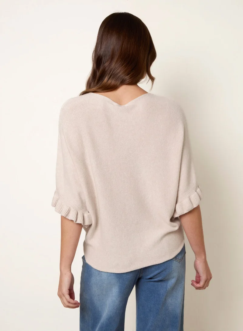 بلو فانيلا Knitted Frill Sleeve Batwing Jumper