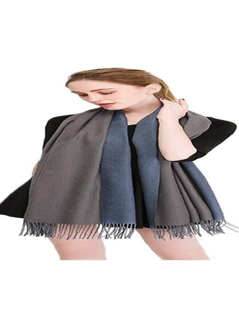 Super soft Cashmere Mix Plain 2 Tone Reversible Winter Scarf With Tassels