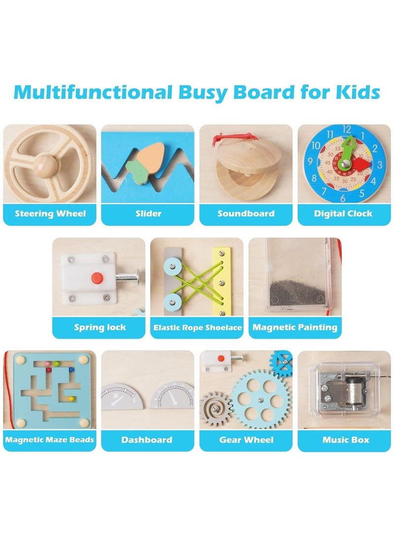 Wooden Montessori Busy Board, for Toddlers Play, Educational Toys Preschool Learning Activities, for Motor Skills Travel Toy Skills Educational Gifts, for Kids Boys Girls(1 Pack) - Image 4