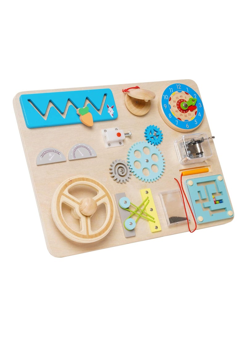 Wooden Montessori Busy Board, for Toddlers Play, Educational Toys Preschool Learning Activities, for Motor Skills Travel Toy Skills Educational Gifts, for Kids Boys Girls(1 Pack) - Image 1