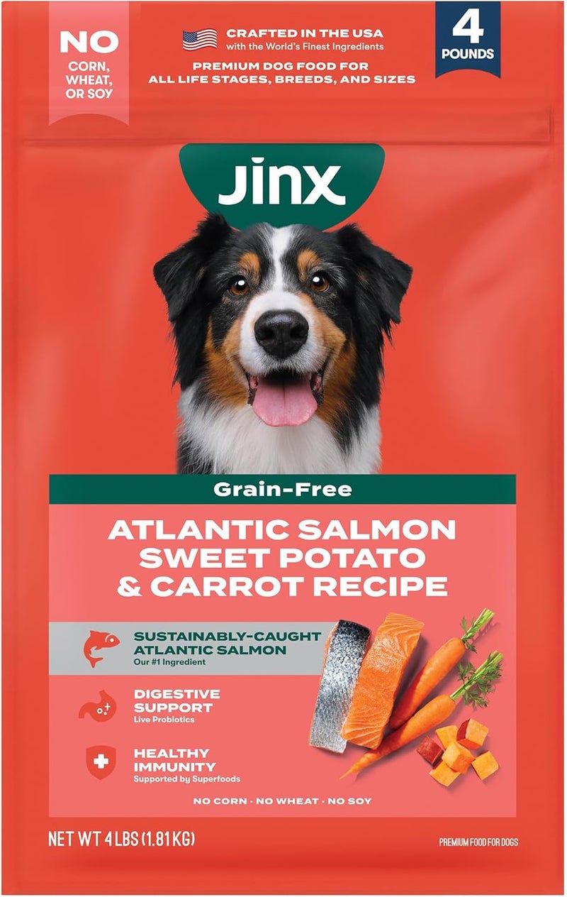 Jinx Premium Grain-Free Dry Dog Food, for All Lifestages - Real Salmon, Sweet Potato & Carrot Puppy Kibble with Superfoods for Immune Support & Probiotics for Digestive Support - No Fillers - 4lb - Image 1