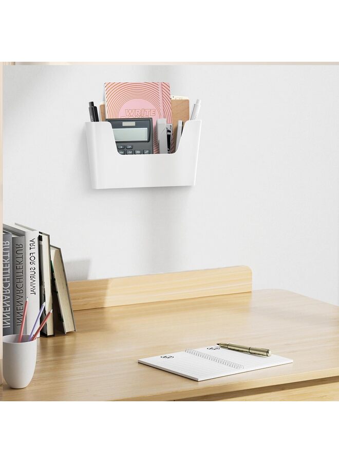 Wall File Organizer, No Drilling File Holder Mail Organizer, Wall Mount File Organizer Holder Office Wall Hanging Files Magazines Organizer With Adhesive Pad, Off-white - Image 2