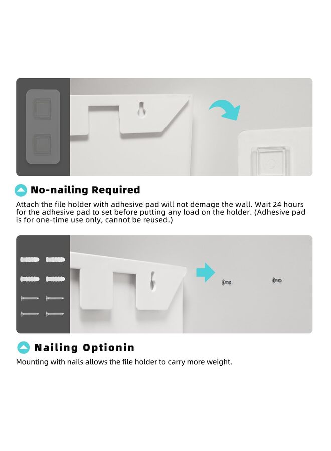 Wall File Organizer, No Drilling File Holder Mail Organizer, Wall Mount File Organizer Holder Office Wall Hanging Files Magazines Organizer With Adhesive Pad, Off-white - Image 5