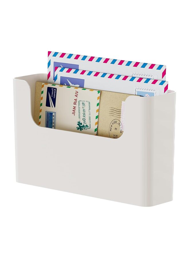 Wall File Organizer, No Drilling File Holder Mail Organizer, Wall Mount File Organizer Holder Office Wall Hanging Files Magazines Organizer With Adhesive Pad, Off-white - Image 1