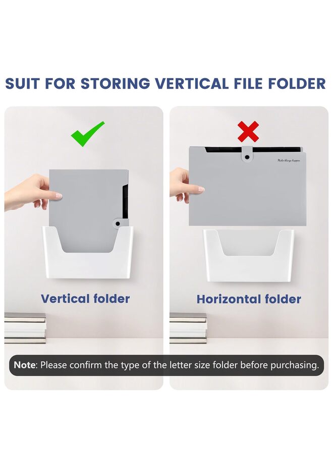 Wall File Organizer, No Drilling File Holder Mail Organizer, Wall Mount File Organizer Holder Office Wall Hanging Files Magazines Organizer With Adhesive Pad, Off-white - Image 4