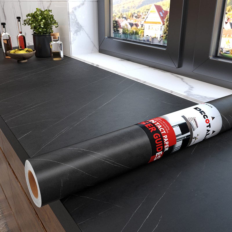 Decotalk Black Marble Contact Paper for Kitchen 12 x 120 inch Peel and Stick Countertops Marble Self Adhesive Wallpaper Black Marble Contact Paper Stone Waterproof for Countertop Bathroom Dining Table - Image 1