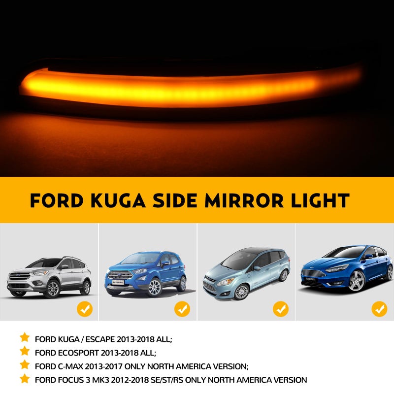 doiplent أضواء إشارة الانعطاف LED للمرايا الجانبية من دويلبنت لسيارات فورد فوكس ST RS من 2012-2018، وفورد كوجا إيسكيب إيكوسبورتس من 2013-2018، وC-Max من 2013-2017، عدسات تغطية دخانية للأضواء المتسلسلة - Image 2