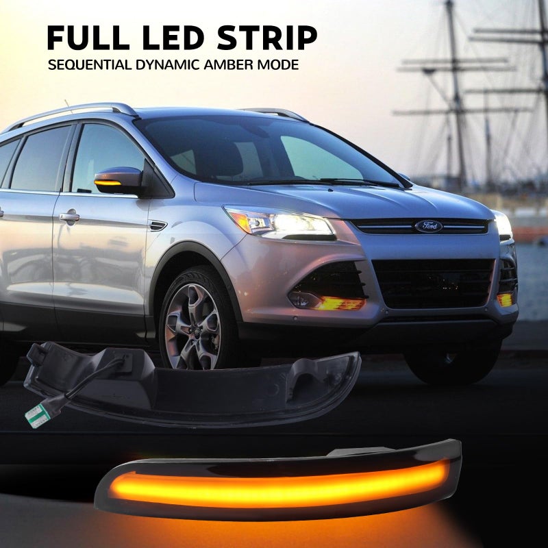 doiplent أضواء إشارة الانعطاف LED للمرايا الجانبية من دويلبنت لسيارات فورد فوكس ST RS من 2012-2018، وفورد كوجا إيسكيب إيكوسبورتس من 2013-2018، وC-Max من 2013-2017، عدسات تغطية دخانية للأضواء المتسلسلة - Image 3