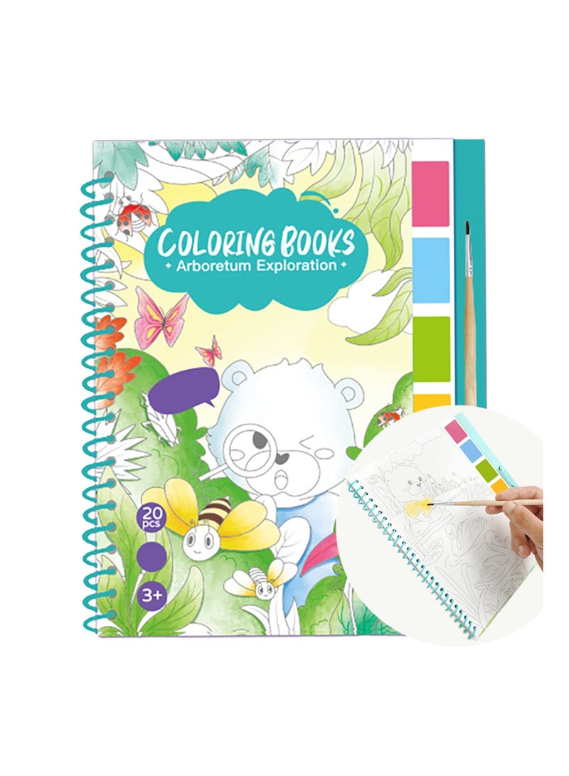 KASTWAVE Kids Watercolor Painting Book Set, Paint with Water Book for Toddlers Water Coloring Painting Paper with Paint Palette and Brush Art Craft Gift for Drawing - Image 1