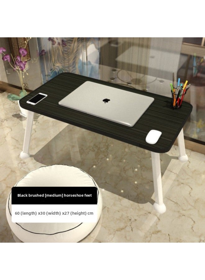 Sick Bed Dining Table Elderly Pregnant Women's Bed Small Dining Table Dormitory Upper Bed Foldable Movable Household-Color:Medium 60x30x27 Horseshoe Leg 【black】-f25