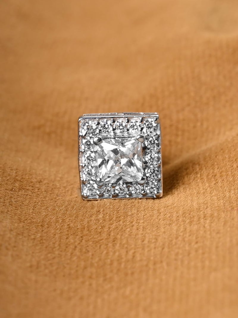 CLARA 925 Sterling Silver Square Solitaire Stud Men Earring |Multiple Size Options | Gift for Men & Boys | 1 Piece - Image 2