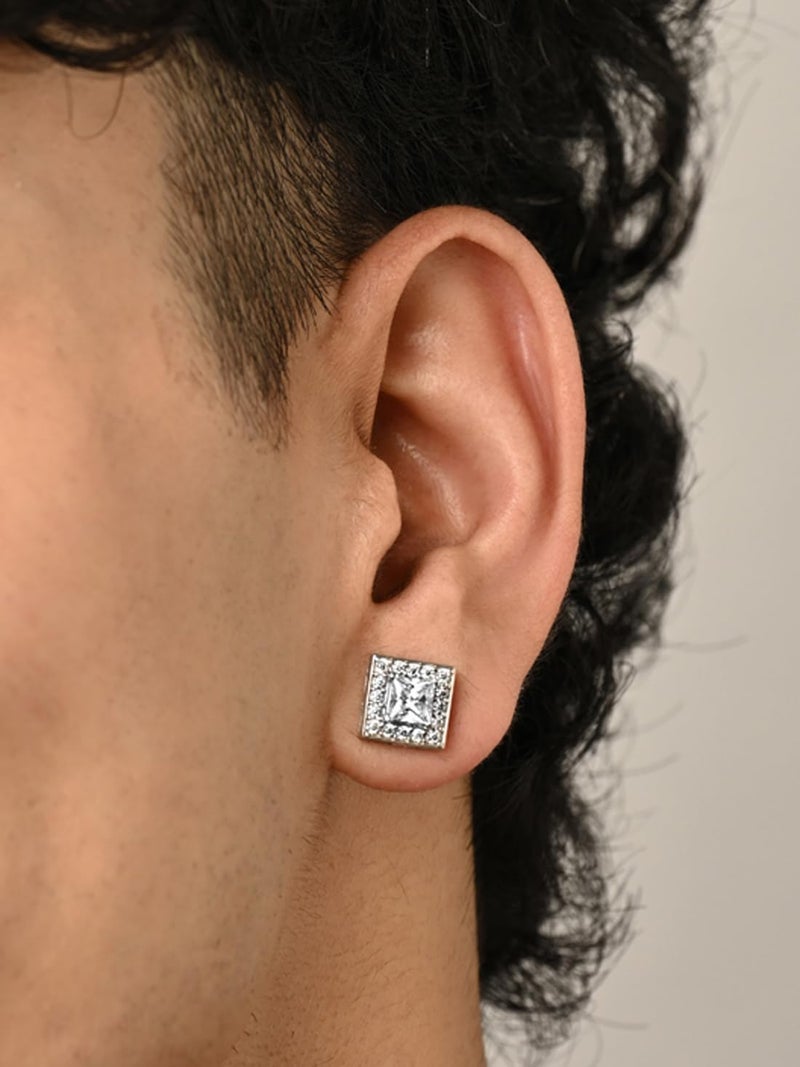 CLARA 925 Sterling Silver Square Solitaire Stud Men Earring |Multiple Size Options | Gift for Men & Boys | 1 Piece - Image 4