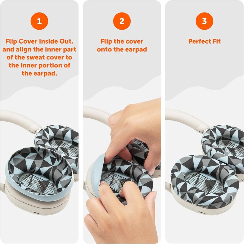 WC SweatZ XM5 - Protective Headphone Ear Covers for Sony WH1000XM5 by | Only Compatible with Sony XM5 Over Ear Headphones | Sweatproof & Easily Washable | Geo Grey - Image 5
