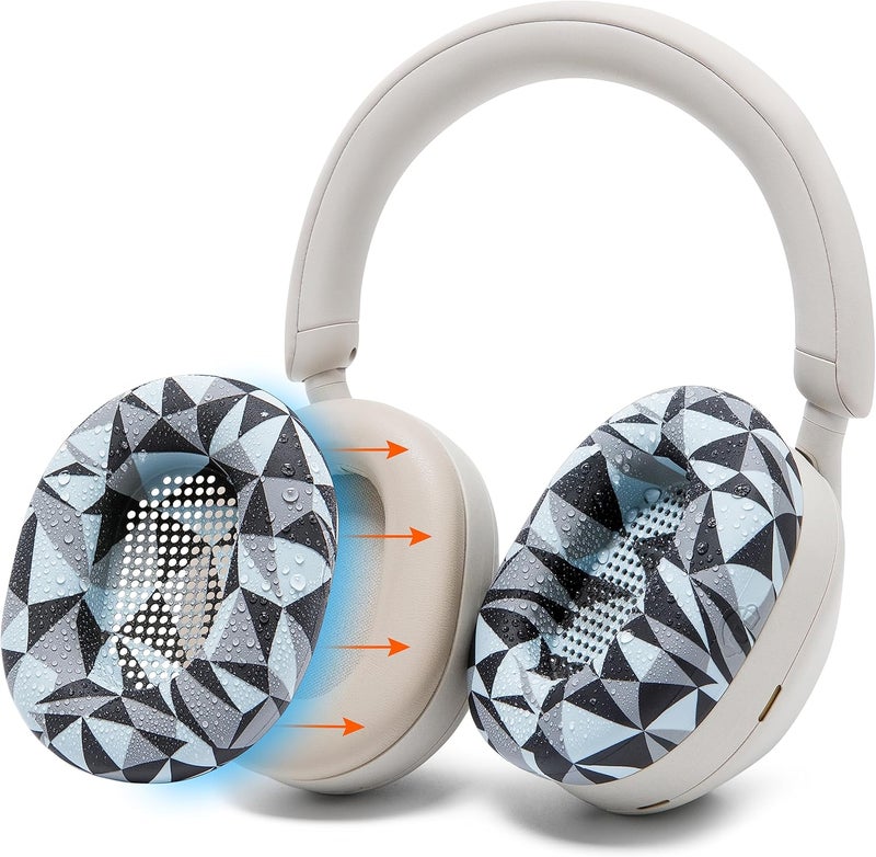 WC SweatZ XM5 - Protective Headphone Ear Covers for Sony WH1000XM5 by | Only Compatible with Sony XM5 Over Ear Headphones | Sweatproof & Easily Washable | Geo Grey - Image 1