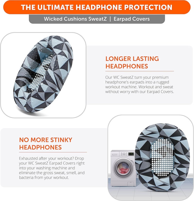 WC SweatZ XM5 - Protective Headphone Ear Covers for Sony WH1000XM5 by | Only Compatible with Sony XM5 Over Ear Headphones | Sweatproof & Easily Washable | Geo Grey - Image 4