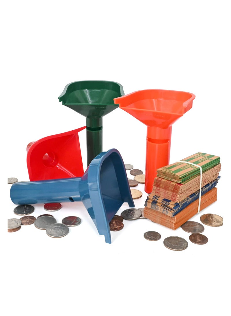 Coin Sorting Tubes with 100 Assorted Coin Wrappers, 4-Piece Set for Quarters, Dimes, Nickels and Pennies, Efficient Coin Handling and Wrapping Solution - Image 1