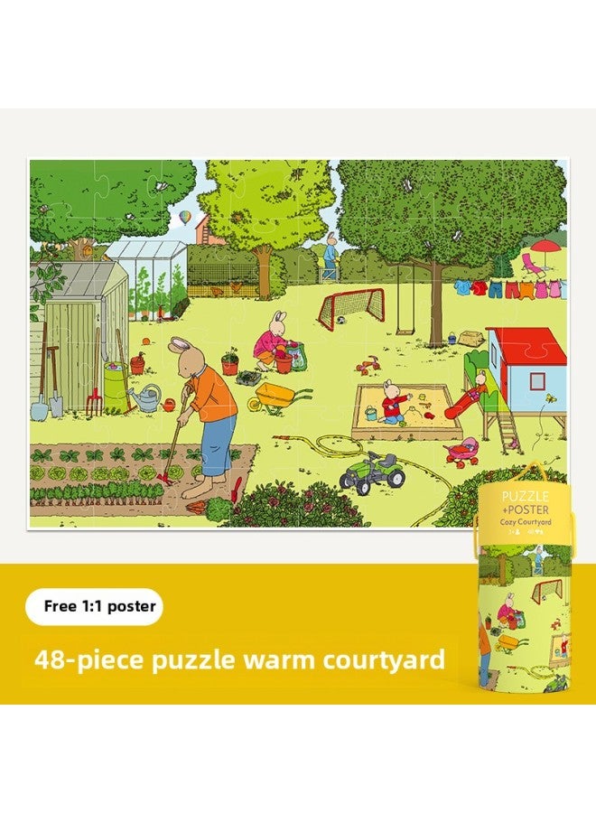 أحجية كبيرة مسطحة الشكل للأطفال، صندوق هدايا ألعاب تعليمية للأولاد والبنات من سن 3-4-5-6-اللون: 【جديد】 سلسلة Little Rabbit Tom -48 【فناء دافئ】】 - Image 1