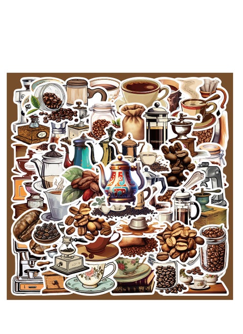 50 Pcs Coffee Stickers Coffee Waterproof Vinyl Stickers for Water Bottles Book Laptop Bicycle Luggage Cup Mobile Phone Encouragement Decals