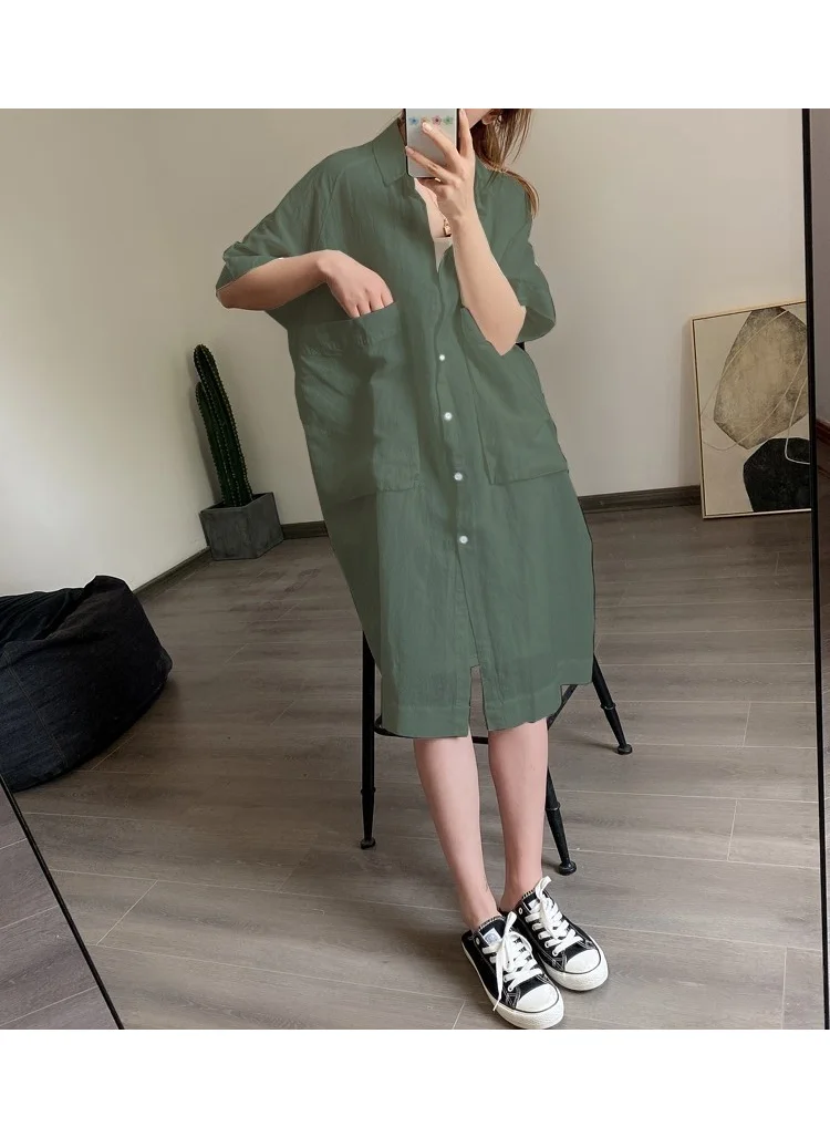 Barbora Linen Casual Pocket Detailed Casual Women's Dress LN260KHAKI