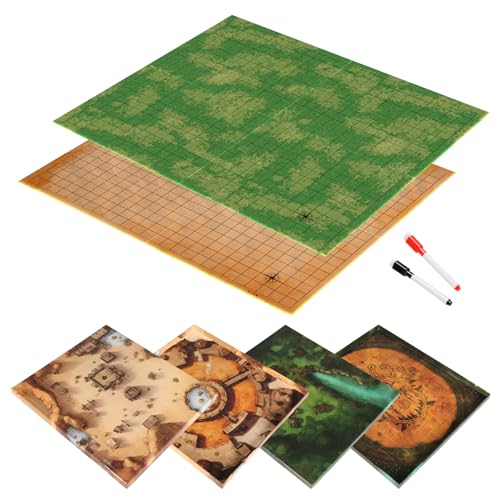 CZYY DND Foldable Mat Dry Erase TTRPG Map Grassland Desert TwoSided Cardboard Terrain 27x23 Inches with Square Grid Portable Reusable Game Board for DND Pathfinder and Tabletop RPGs Style A - Image 1