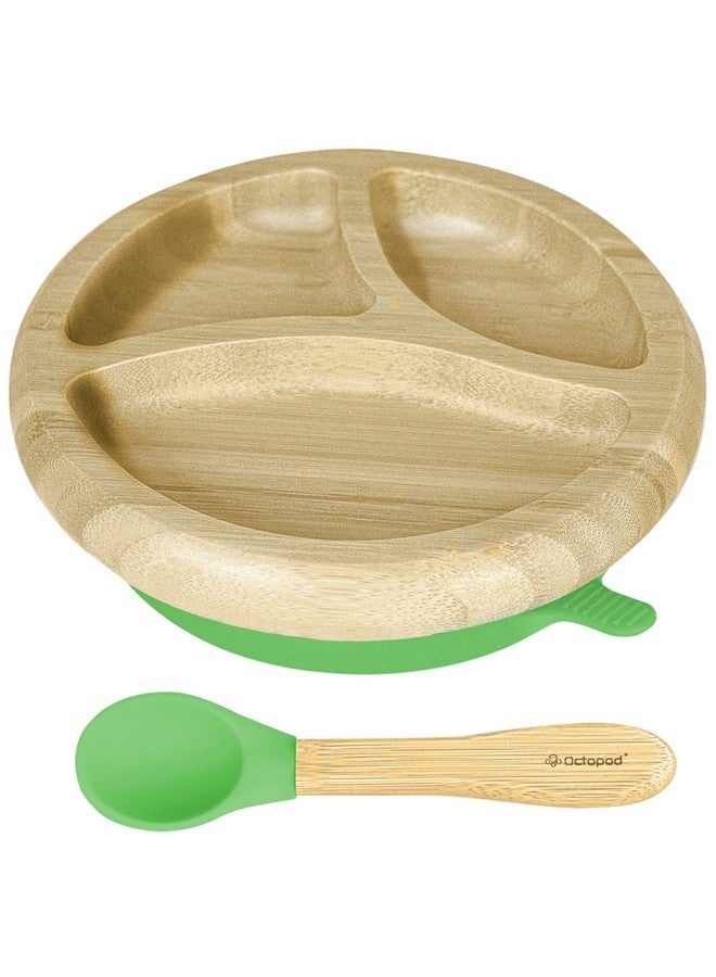 Abiie Octopod Bamboo Dish - Kids Plates For 4 Months And Up, 3-Compartment Baby Plates With Suction, Round Bamboo Baby Plate, Mess-Free Toddler Suction Plates, Baby Feeding Supplies, 7.5 X 7.5 X 1.9In - Image 1