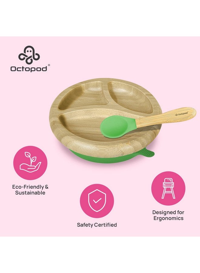 Abiie Octopod Bamboo Dish - Kids Plates For 4 Months And Up, 3-Compartment Baby Plates With Suction, Round Bamboo Baby Plate, Mess-Free Toddler Suction Plates, Baby Feeding Supplies, 7.5 X 7.5 X 1.9In - Image 3