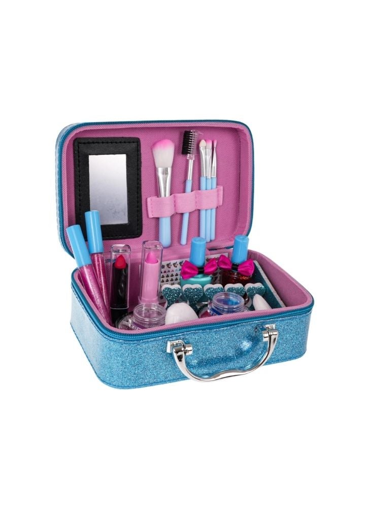 بريميم حقيبة زينة لامعة باللون الأزرق السماوي للبنات بتصميم ندفة الثلج ومقبض حمل - Image 3