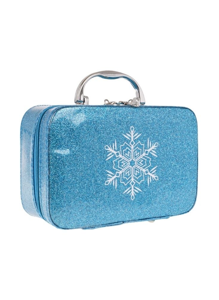 بريميم حقيبة زينة لامعة باللون الأزرق السماوي للبنات بتصميم ندفة الثلج ومقبض حمل - Image 2