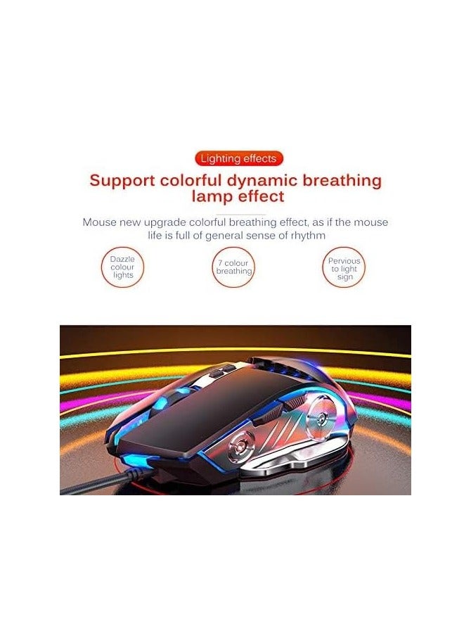 MEC مجموعة لوحة مفاتيح وماوس سلكية للألعاب بإضاءة خلفية ملونة 3 في 1 من MEC (لوحة مفاتيح وماوس وسماعة رأس) مع حامل للهاتف المحمول (أبيض) - Image 3