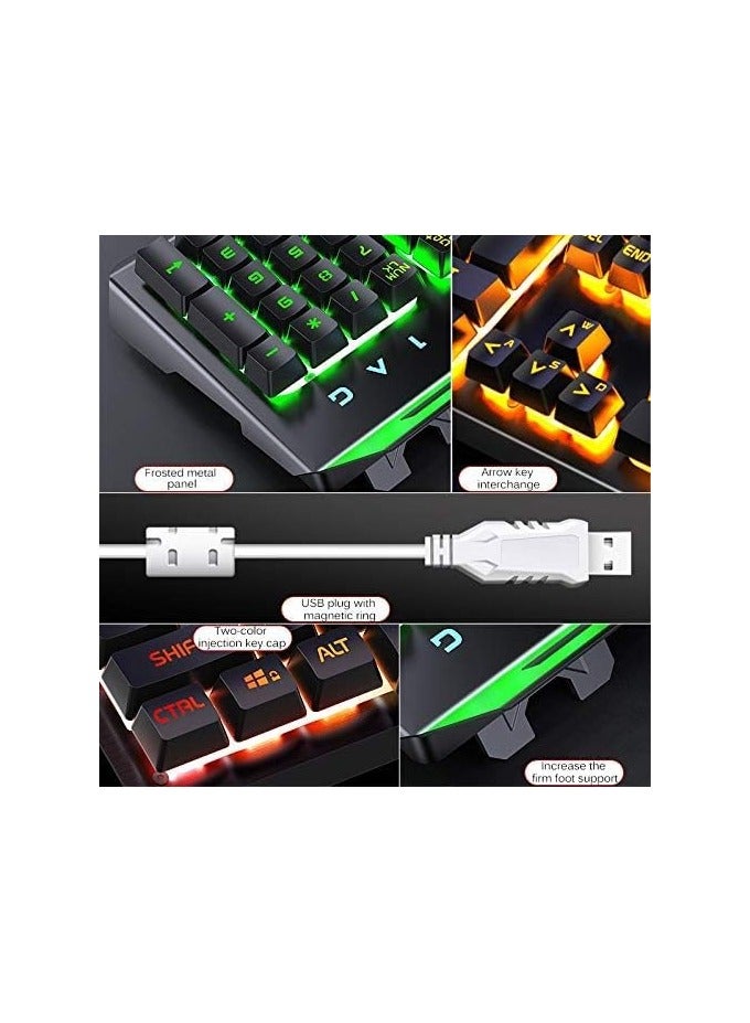 MEC مجموعة لوحة مفاتيح وماوس سلكية للألعاب بإضاءة خلفية ملونة 3 في 1 من MEC (لوحة مفاتيح وماوس وسماعة رأس) مع حامل للهاتف المحمول (أبيض) - Image 5