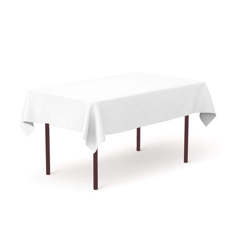 Pomp Pomp White 60 x 84 Inch Premium Polyester Tablecloth  Wrinkle  Stain Resistant Easy Care Fabric  Fits 5FT Rectangle Table 