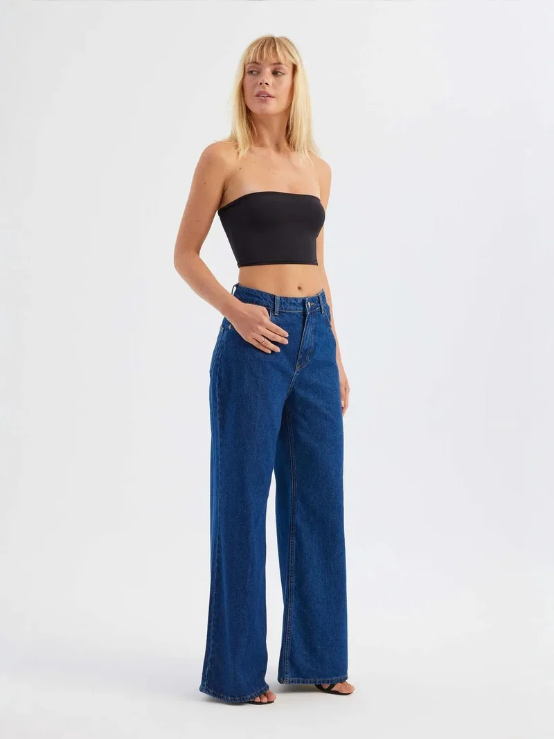 Hiccup Dark Blue Denim High-Waist Straight-Leg Jeans for Women | Best Price UAE