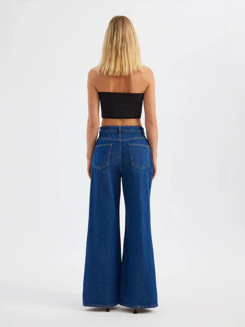 Hiccup Dark Blue Denim High-Waist Straight-Leg Jeans for Women | Best Price UAE