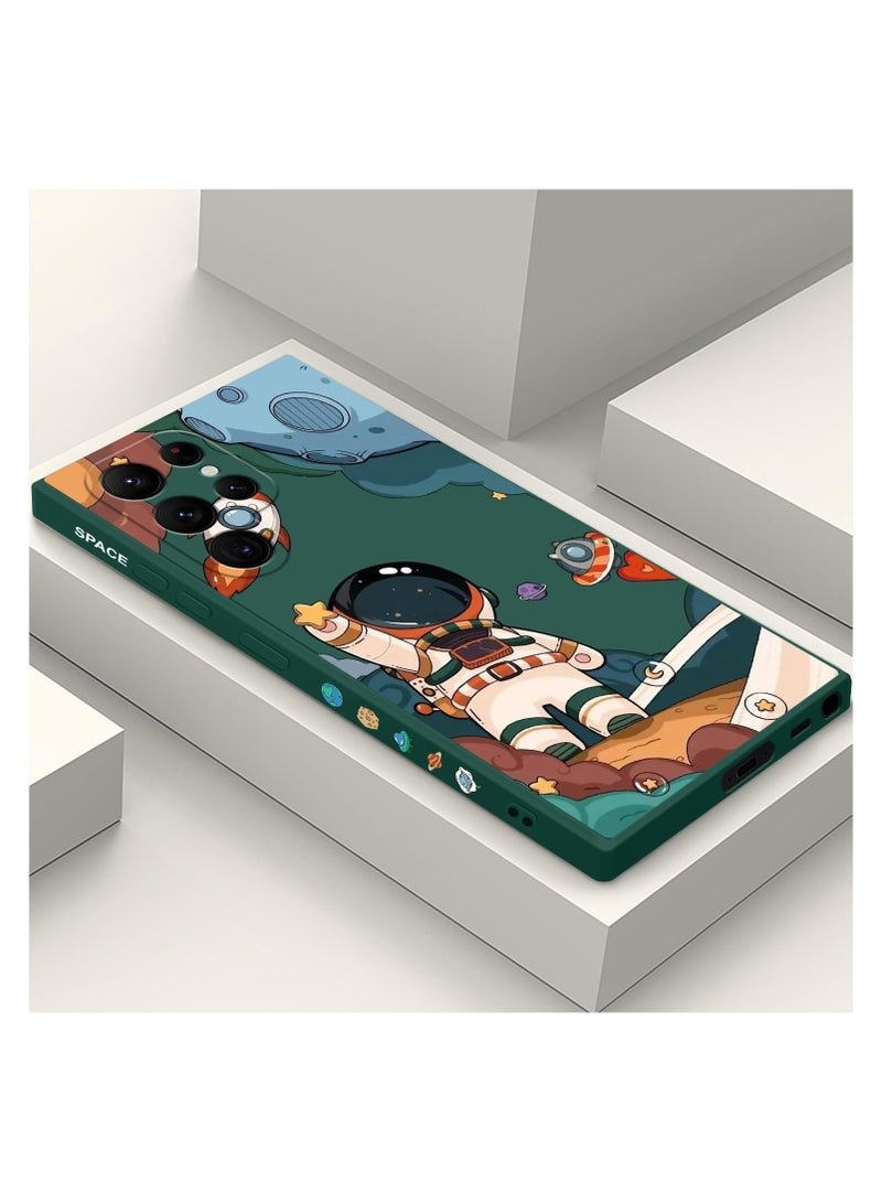 Samsung S22 Ultra Case, Galaxy S22 Ultra Case Slim Shockproof Silica Astronaut Pattern Side Creative Design Phone Case Samsung S22 Ultra-Astronaut Green - Image 1