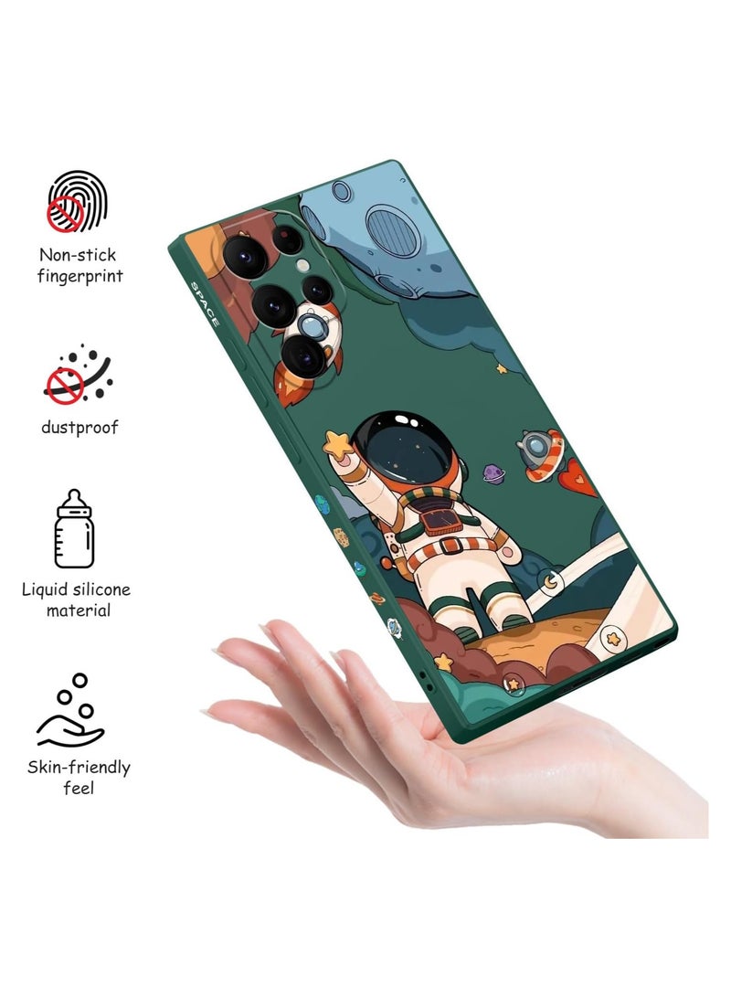 Samsung S22 Ultra Case, Galaxy S22 Ultra Case Slim Shockproof Silica Astronaut Pattern Side Creative Design Phone Case Samsung S22 Ultra-Astronaut Green - Image 4