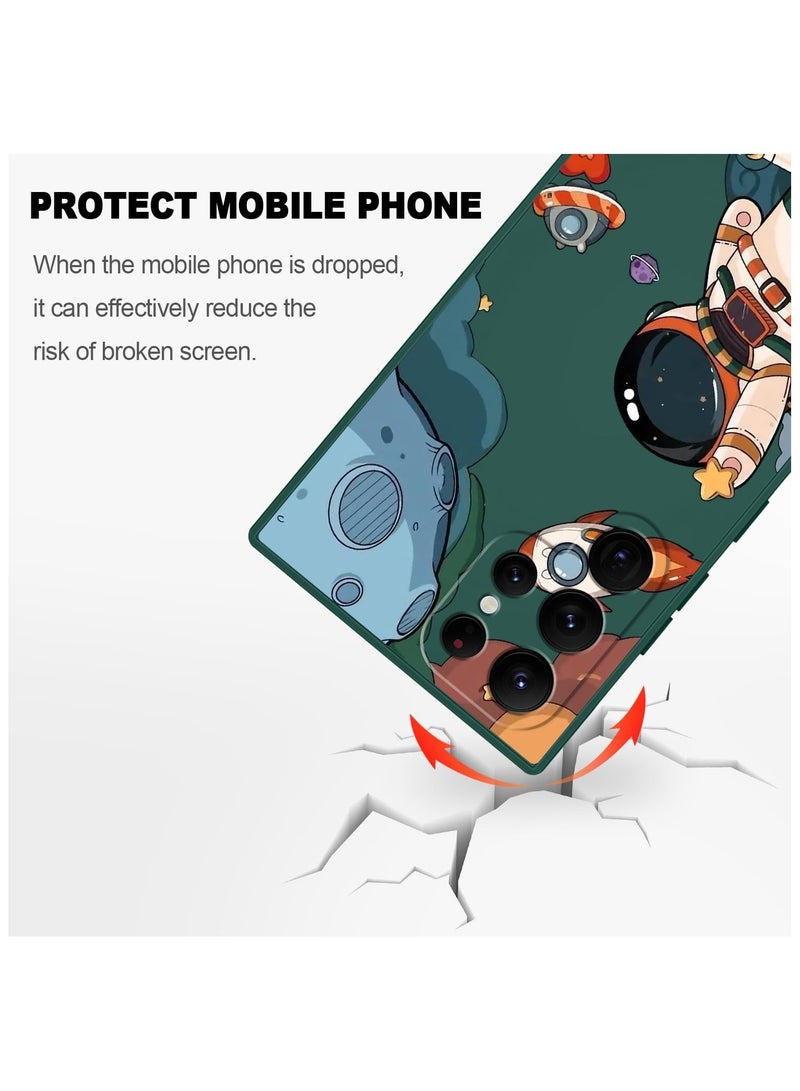 Samsung S22 Ultra Case, Galaxy S22 Ultra Case Slim Shockproof Silica Astronaut Pattern Side Creative Design Phone Case Samsung S22 Ultra-Astronaut Green - Image 5