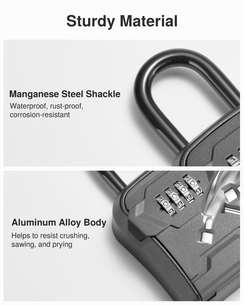 Puroma Lock Box, Key Lock Box Wall Mount & Portable Combination Lockbox with Resettable Code, Security Lockbox for Outside House Keys, Apartment Realtors Spare Keys Storage (1 Pack, Pure Black) - Image 3