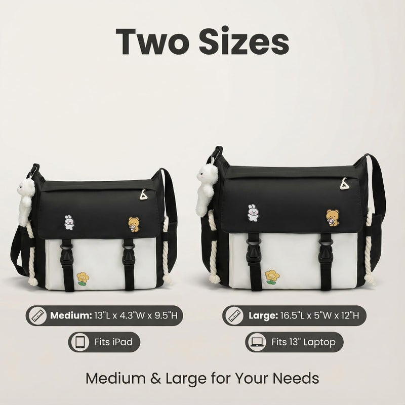 PRLINJSK Cute Messenger Bag for Teen Girls Women, Kawaii Crossbody Shoulder Purse with Pins and Stuffed Pendant Gift - Image 4