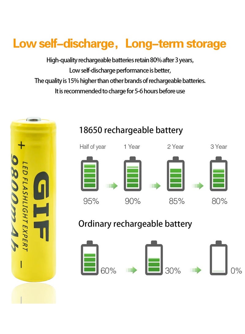 10pcs/set Universal 18650 Li-ion Rechargeable Battery Cell 3.7V 9800MAH Replacement Battery For Torch Flashlight - Image 3