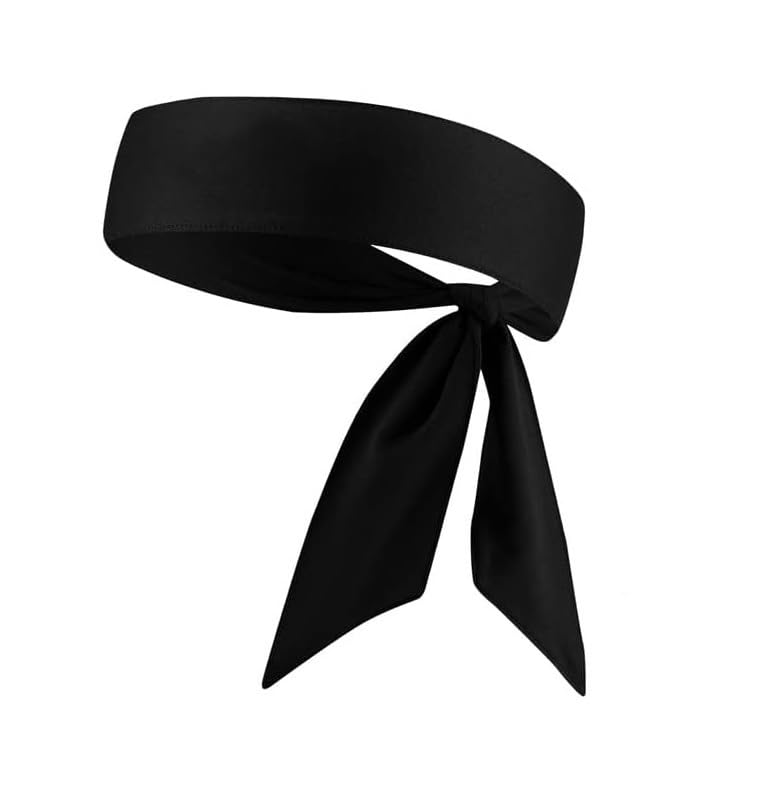 PAROPKAR Sports Headbands Tie Hair Band Athletic Workout Sweatbands Non-Slip Moisture Wicking Running Cycling Training Ideal for Workout Running Football Tennis Band for Men & Women (Black) - Image 1
