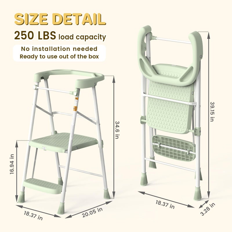 HBTower Kids Step Stool 2 Steps, Toddler Tower for Kitchen Counter Learning, Toddler Kitchen Stool Helper with Anti-Drop Safty Railing Kids Standing Folding Stepper, Green - Image 2