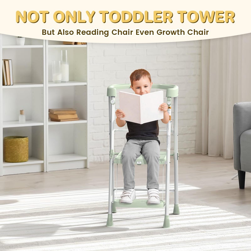 HBTower Kids Step Stool 2 Steps, Toddler Tower for Kitchen Counter Learning, Toddler Kitchen Stool Helper with Anti-Drop Safty Railing Kids Standing Folding Stepper, Green - Image 5