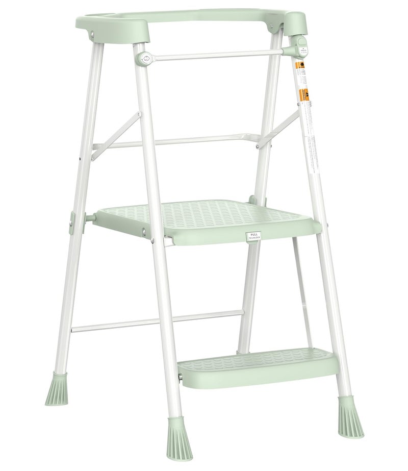 HBTower Kids Step Stool 2 Steps, Toddler Tower for Kitchen Counter Learning, Toddler Kitchen Stool Helper with Anti-Drop Safty Railing Kids Standing Folding Stepper, Green - Image 1