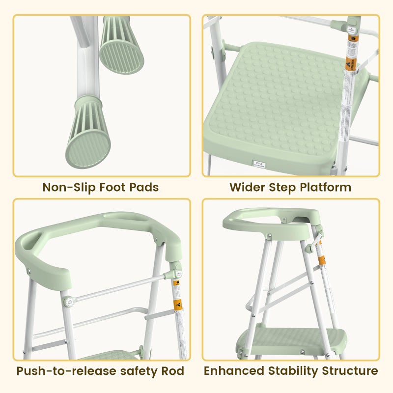 HBTower Kids Step Stool 2 Steps, Toddler Tower for Kitchen Counter Learning, Toddler Kitchen Stool Helper with Anti-Drop Safty Railing Kids Standing Folding Stepper, Green - Image 3
