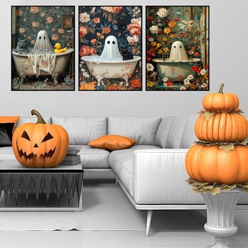 Meothan 3 Pack Halloween Diamond Art Kits for Adults, Horror Ghost Diamond Painting Kits for Adults, 5D DIY Round Full Drill Gem Art Paint with Diamonds Dots Crafts Kits for Home Decor Gift 12x16inch - Image 2
