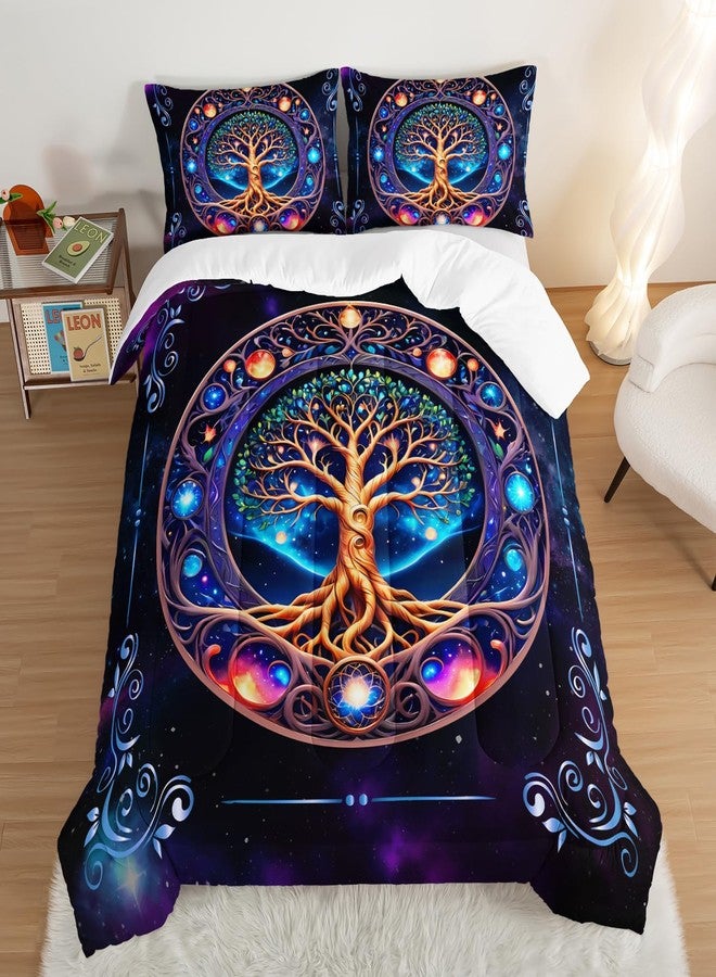 UEVBF Tree of Life Bedding Twin Comforter Set,Mystic Planet Starry Sky Printed Bedding Comforter Sets for Kids Boys Girls Room Decor,Bohemian Bedding Puffy Comforter Sets 2 Pillowcases. - Image 3