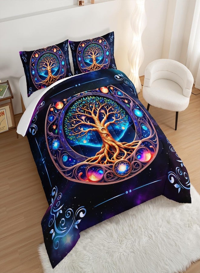 UEVBF Tree of Life Bedding Twin Comforter Set,Mystic Planet Starry Sky Printed Bedding Comforter Sets for Kids Boys Girls Room Decor,Bohemian Bedding Puffy Comforter Sets 2 Pillowcases. - Image 2